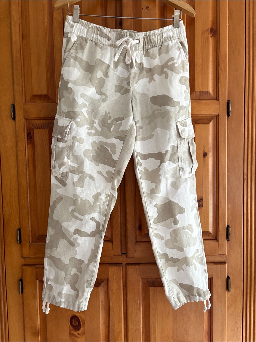 Anthropologie Linen Beige Camo Cargo Pants